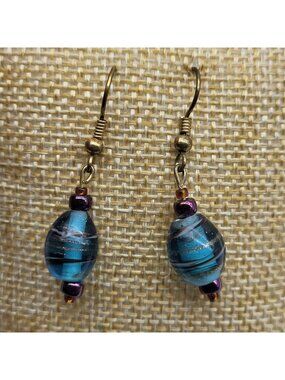 Lovely Art Glass Gold filled dangle earrings whimsical Goddess Toga